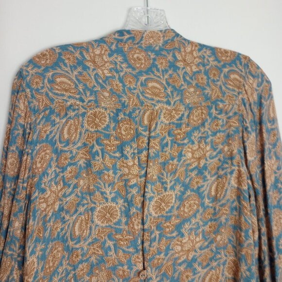 Soft Surroundings Blue & Tan Floral Botanical Print Ruffle Top - Picture 6 of 7